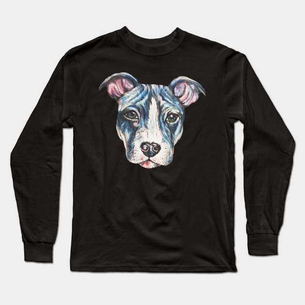 Blue Pitbull Face Long Sleeve T-Shirt by candimoonart